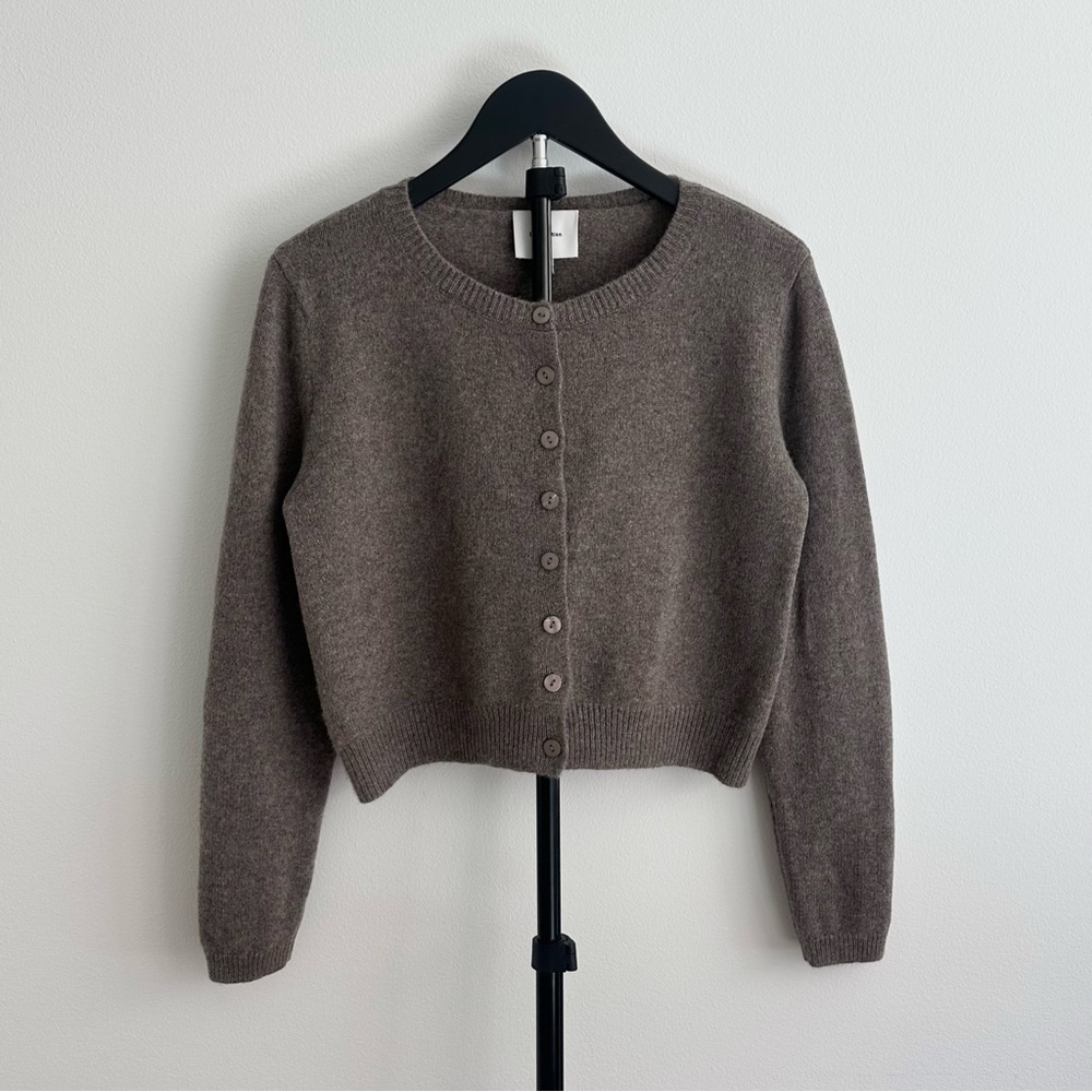 Reformation Clara Cocoa Brown Cropped Cashmere Crew Neck Cardigan Size M - Picture 1 of 5
